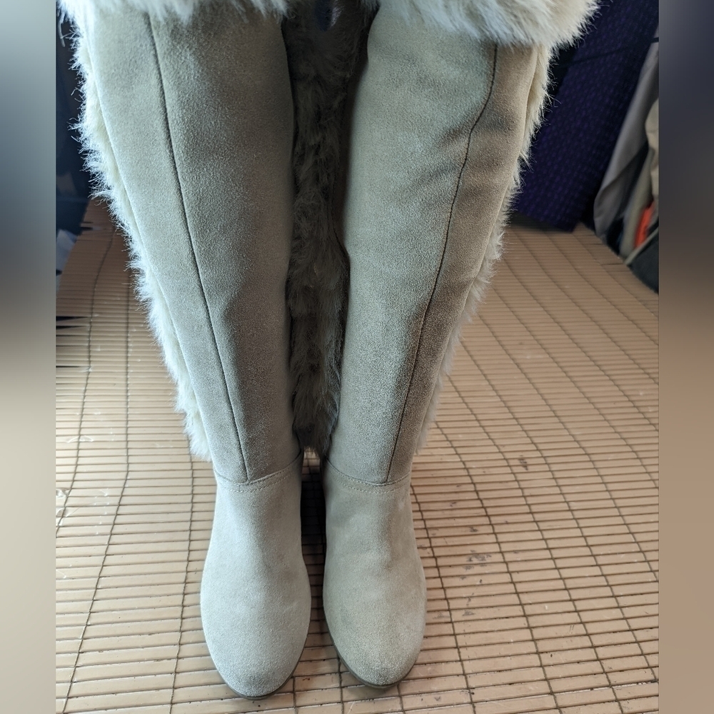 Aldo women's sz 5.5, EU 36 tan suede over the knee faux fur trim and lined ridin